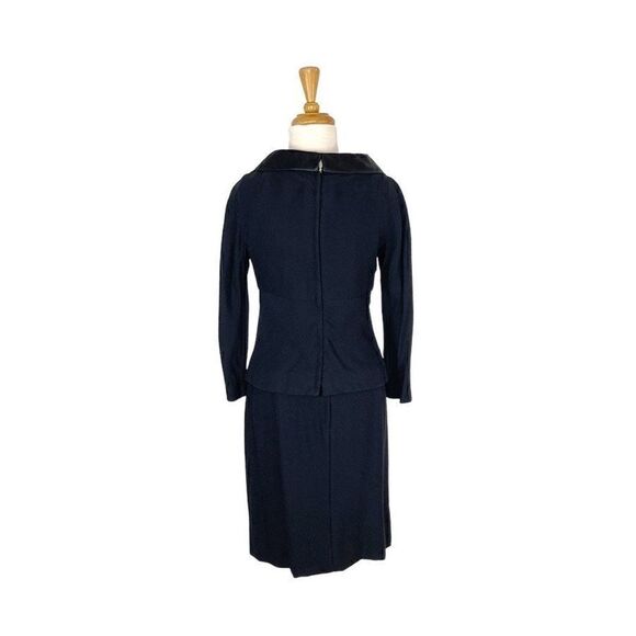 Jeunesse NY S VTG 10 Black Dress Set 1950s Day Suit Bow Volup Satin Shawl Collar - Picture 4 of 13